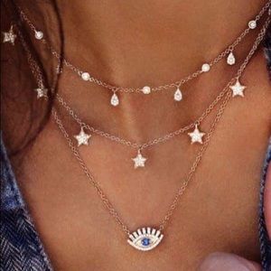 Urban Outfitters Gold Star & Eye Layered Necklace